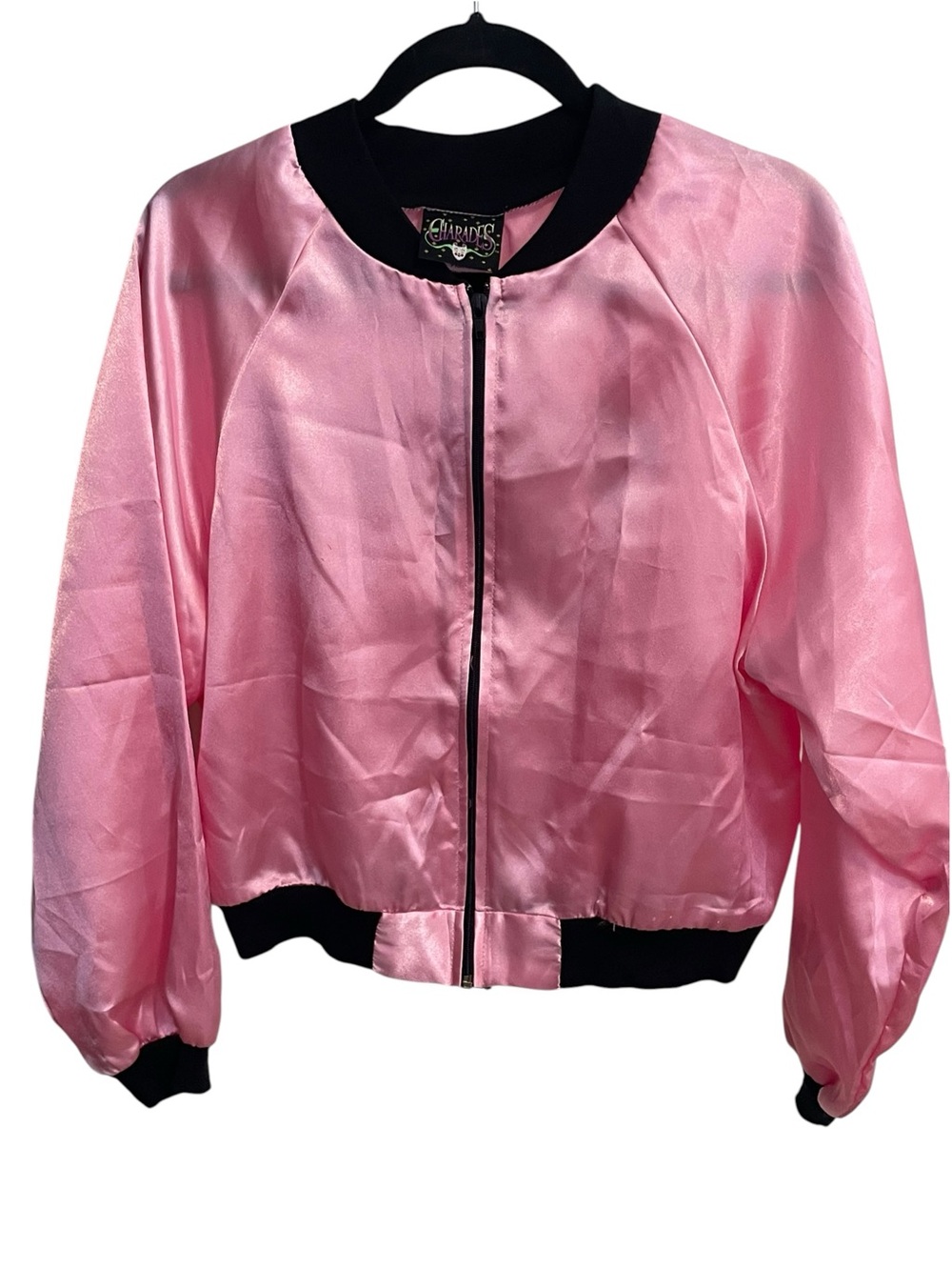 Grease “Pink Ladies” Satin Bomber Jacket Black Trim Back Letters Adult Size L